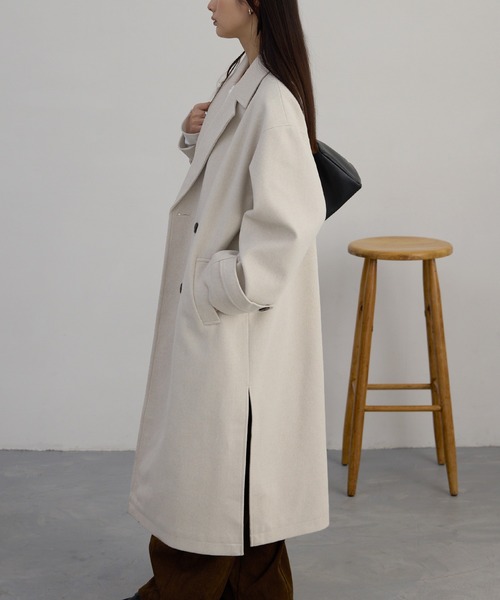 セール】ニットメルトンサイドスリットロングチェスターコート