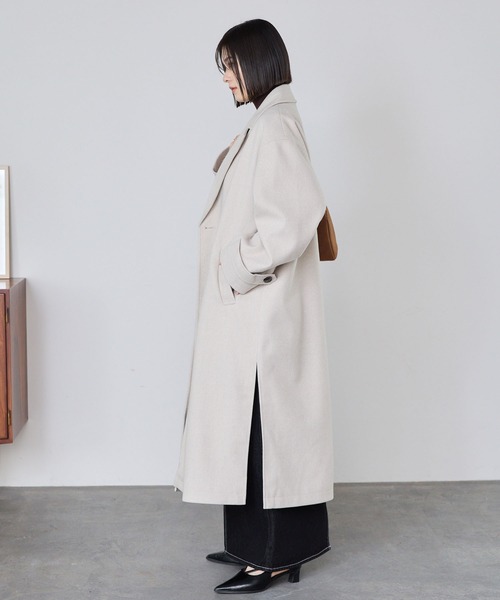 セール】ニットメルトンサイドスリットロングチェスターコート