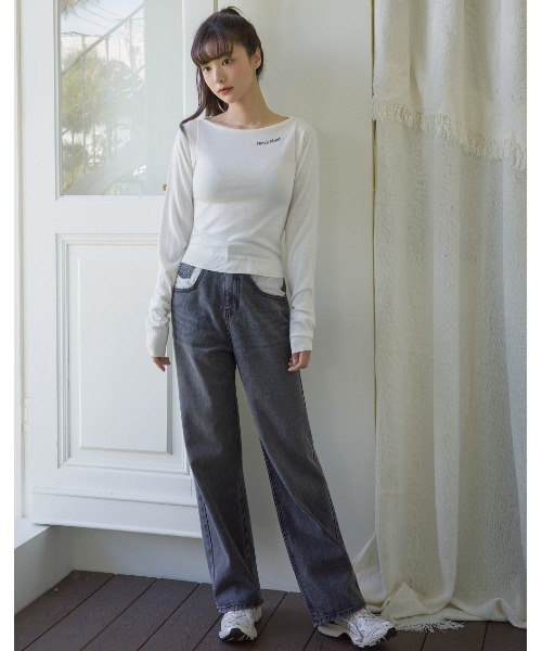 muahmuah(ムーアムーア)の「A'GEM/9 × .kom 『muah muah/ムーアムーア』 SLIM FIT BOAT NECK KNIT/ボートネック スリムフィット ニット(ニット/セーター・レディース・チャコールグレー/アイボリー/ブラック/A・FREE)」の11枚目の写真