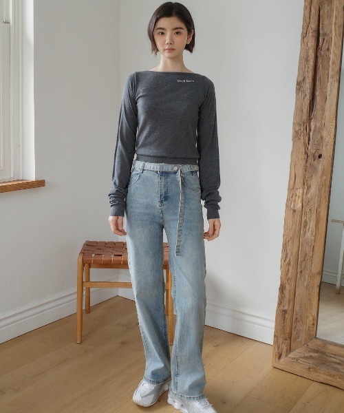 muahmuah(ムーアムーア)の「A'GEM/9 × .kom 『muah muah/ムーアムーア』 SLIM FIT BOAT NECK KNIT/ボートネック スリムフィット ニット(ニット/セーター・レディース・チャコールグレー/アイボリー/ブラック/A・FREE)」の5枚目の写真