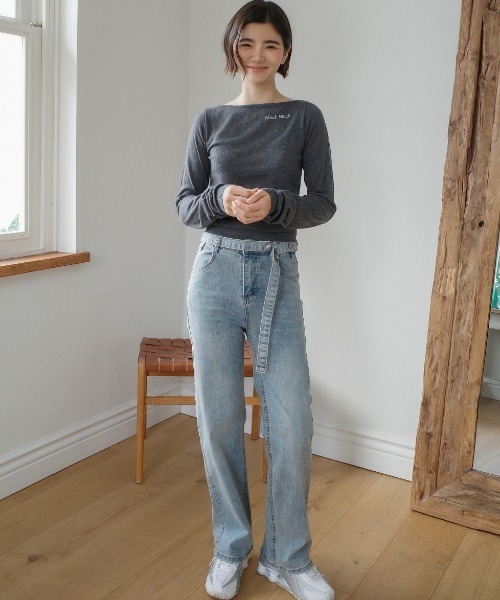 muahmuah(ムーアムーア)の「A'GEM/9 × .kom 『muah muah/ムーアムーア』 SLIM FIT BOAT NECK KNIT/ボートネック スリムフィット ニット(ニット/セーター・レディース・チャコールグレー/アイボリー/ブラック/A・FREE)」の7枚目の写真