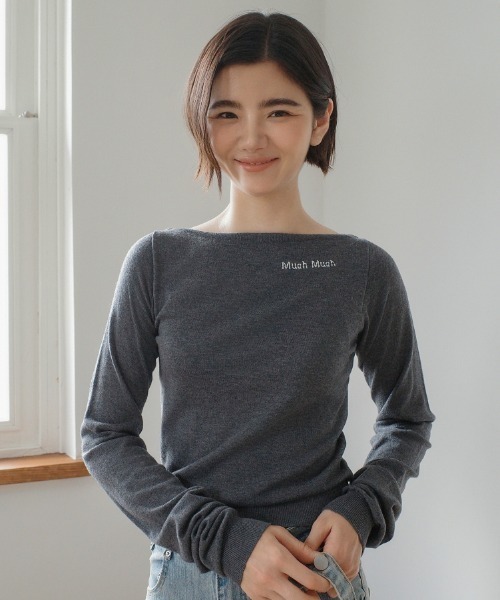 muahmuah(ムーアムーア)の「A'GEM/9 × .kom 『muah muah/ムーアムーア』 SLIM FIT BOAT NECK KNIT/ボートネック スリムフィット ニット(ニット/セーター・レディース・チャコールグレー/アイボリー/ブラック/A・FREE)」の9枚目の写真