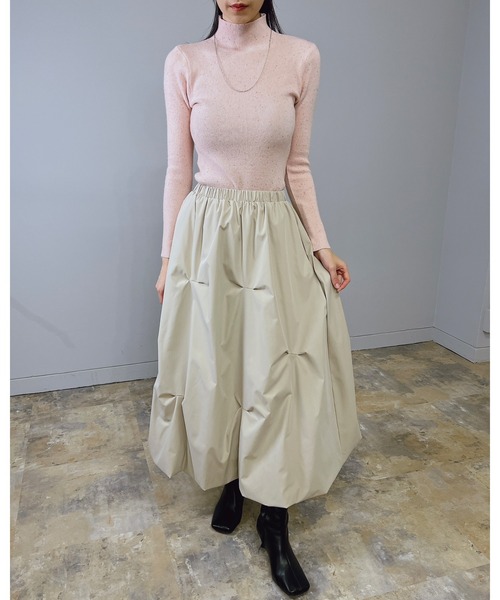 Doumoi（ドゥモエ）の「ハイネック　カラーネップ　ニットプルオーバー（Tシャツ/カットソー・レディース・ベージュ/ミント/イエロー/ホワイト/ピンク/グレー・FREE）」の22枚目の写真