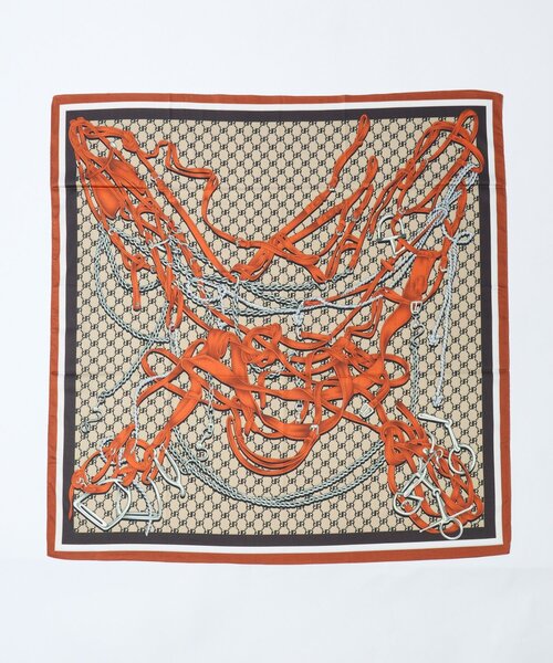 un dix cors（アンディコール）の「《コーデのアクセントに》ベルト柄リバーシブルスカーフ（ストール/ショール・レディース・グリーン/オレンジ・FREE）」の4枚目の写真