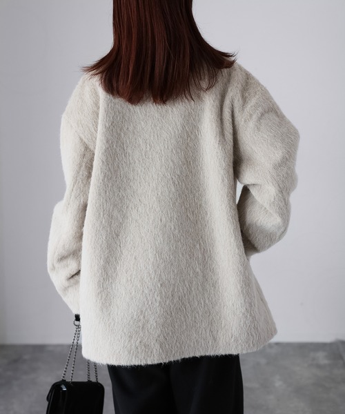 Riberry(リベリー)の「ミドル丈シャギーダブルジャケットコート(その他アウター・レディース・チャコールグレー/グレイッシュベージュ/キャメル・FREE)」の14枚目の写真