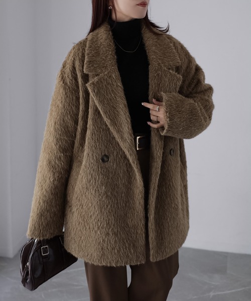 セール】ミドル丈シャギーダブルジャケットコート（その他アウター