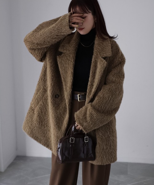 セール】ミドル丈シャギーダブルジャケットコート（その他アウター