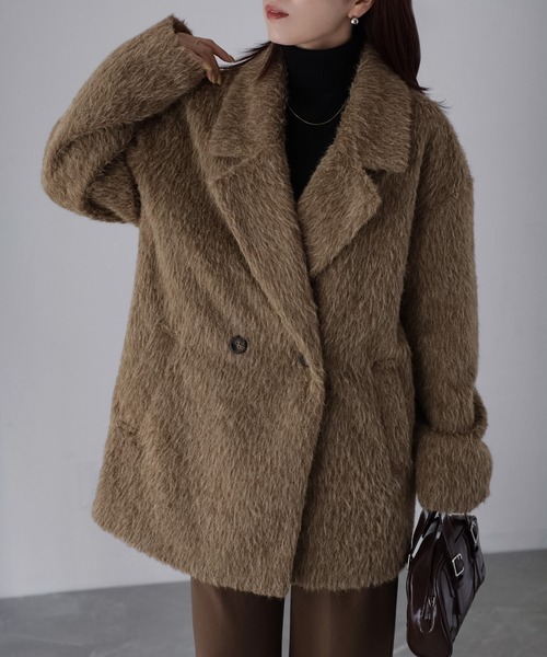 Ray Cassin ミドル丈シャギーコート　新品未使用品 セール】ミドル丈シャギーダブルジャケットコート（その他アウター