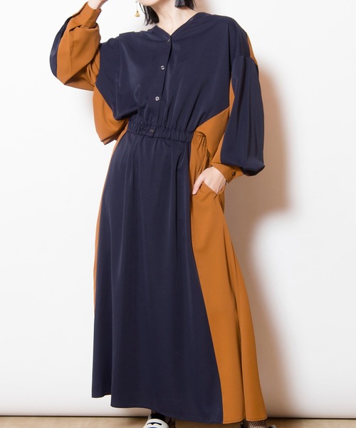 OSMOSIS(オズモーシス)の「バイカラーワンピース(ワンピース・レディース・ネイビー/カーキ/ブラック・ONE SIZE)」の3枚目の写真