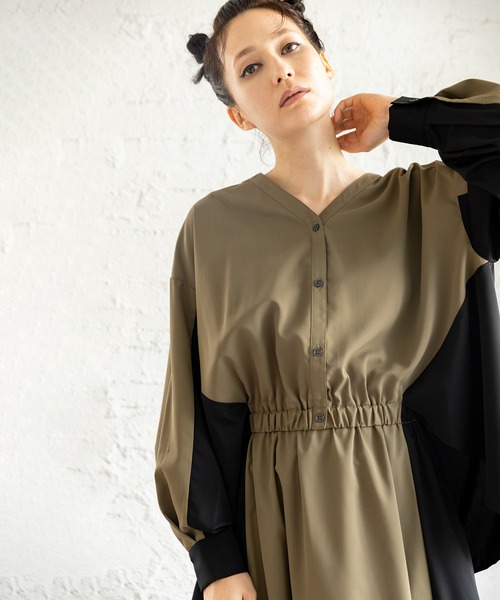 OSMOSIS(オズモーシス)の「バイカラーワンピース(ワンピース・レディース・ネイビー/カーキ/ブラック・ONE SIZE)」の7枚目の写真