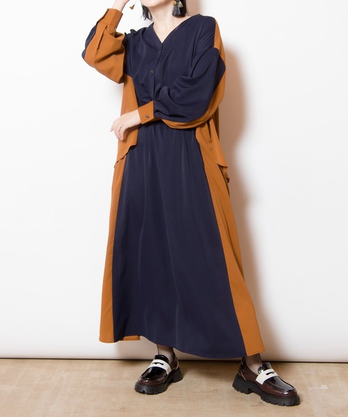 OSMOSIS(オズモーシス)の「バイカラーワンピース(ワンピース・レディース・ネイビー/カーキ/ブラック・ONE SIZE)」の11枚目の写真
