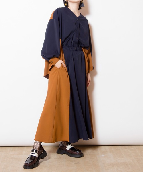 OSMOSIS(オズモーシス)の「バイカラーワンピース(ワンピース・レディース・ネイビー/カーキ/ブラック・ONE SIZE)」の13枚目の写真