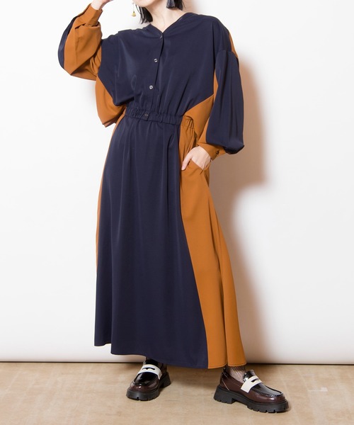 OSMOSIS(オズモーシス)の「バイカラーワンピース(ワンピース・レディース・ネイビー/カーキ/ブラック・ONE SIZE)」の15枚目の写真