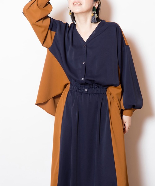 OSMOSIS(オズモーシス)の「バイカラーワンピース(ワンピース・レディース・ネイビー/カーキ/ブラック・ONE SIZE)」の18枚目の写真