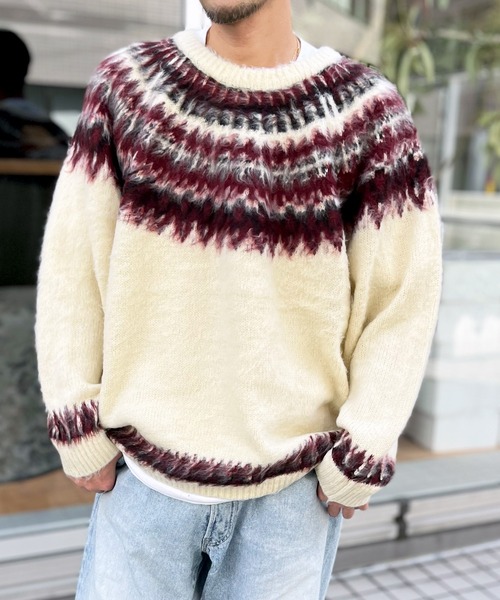 HOUSTON（ヒューストン）の「【HOUSTON】ヒューストン UNIVERAD72 MOHAIR TOUCH SWEATER モヘアタッチ起毛セーター（ニット/セーター・メンズ・オフホワイト/ブラック・M/L/XL）」の6枚目の写真