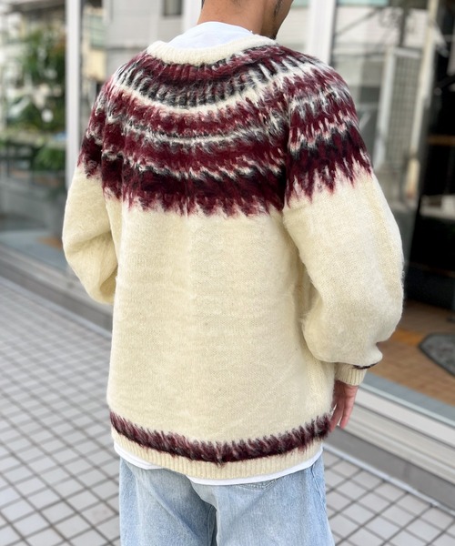 HOUSTON（ヒューストン）の「【HOUSTON】ヒューストン UNIVERAD72 MOHAIR TOUCH SWEATER モヘアタッチ起毛セーター（ニット/セーター・メンズ・オフホワイト/ブラック・M/L/XL）」の7枚目の写真