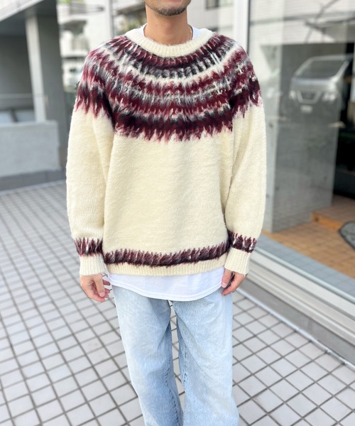 HOUSTON（ヒューストン）の「【HOUSTON】ヒューストン UNIVERAD72 MOHAIR TOUCH SWEATER モヘアタッチ起毛セーター（ニット/セーター・メンズ・オフホワイト/ブラック・M/L/XL）」の9枚目の写真