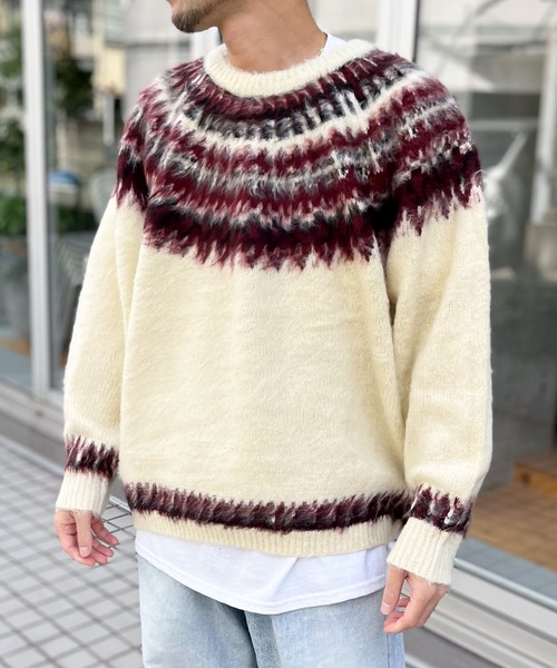 HOUSTON（ヒューストン）の「【HOUSTON】ヒューストン UNIVERAD72 MOHAIR TOUCH SWEATER モヘアタッチ起毛セーター（ニット/セーター・メンズ・オフホワイト/ブラック・M/L/XL）」の5枚目の写真