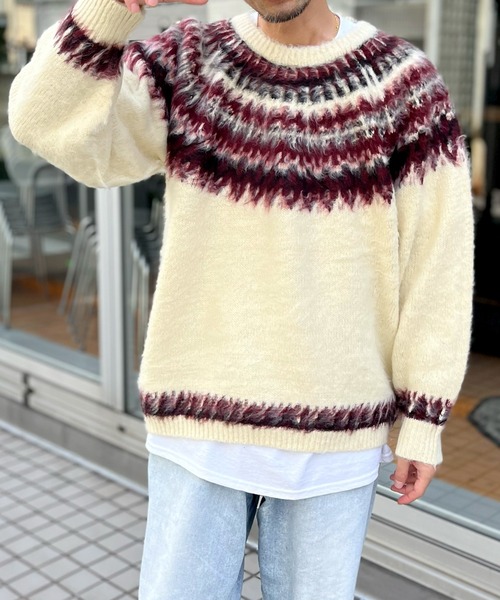 HOUSTON（ヒューストン）の「【HOUSTON】ヒューストン UNIVERAD72 MOHAIR TOUCH SWEATER モヘアタッチ起毛セーター（ニット/セーター・メンズ・オフホワイト/ブラック・M/L/XL）」の4枚目の写真