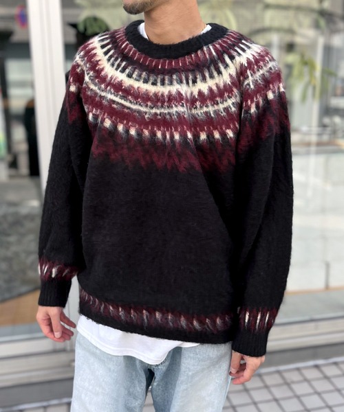 HOUSTON（ヒューストン）の「【HOUSTON】ヒューストン UNIVERAD72 MOHAIR TOUCH SWEATER モヘアタッチ起毛セーター（ニット/セーター・メンズ・オフホワイト/ブラック・M/L/XL）」の11枚目の写真