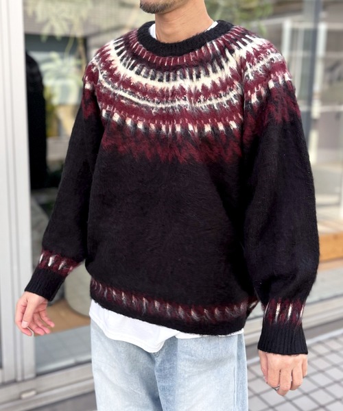 HOUSTON（ヒューストン）の「【HOUSTON】ヒューストン UNIVERAD72 MOHAIR TOUCH SWEATER モヘアタッチ起毛セーター（ニット/セーター・メンズ・オフホワイト/ブラック・M/L/XL）」の10枚目の写真