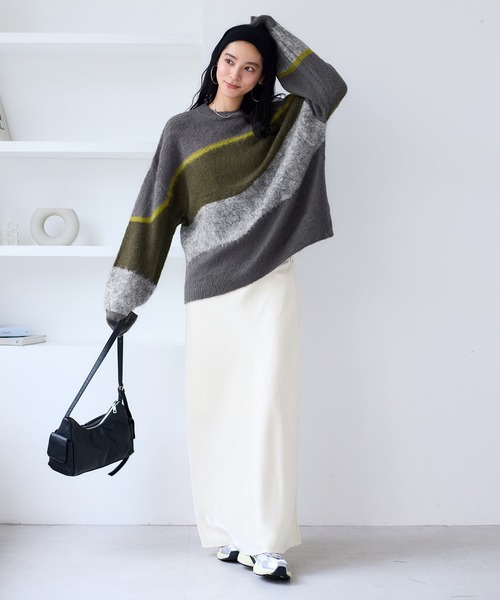 VIS（ビス）の「【WEB限定】グラデーションインターシャ起毛ニット（ニット/セーター・レディース・キナリ/チャコールグレー・FREE）」の7枚目の写真