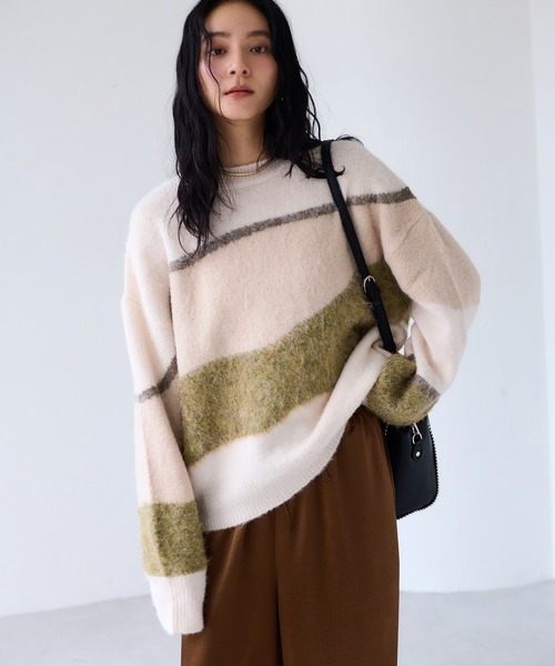 VIS（ビス）の「【WEB限定】グラデーションインターシャ起毛ニット（ニット/セーター・レディース・キナリ/チャコールグレー・FREE）」の15枚目の写真