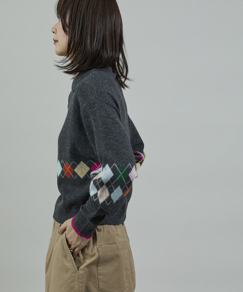 FREAK'S STORE(フリークスストア)の「配色 ミニアーガイル ポロニット/ポロ襟/襟付きニット(ニット/セーター・レディース・ワイン/チャコール/ネイビー・フリ-)」の8枚目の写真