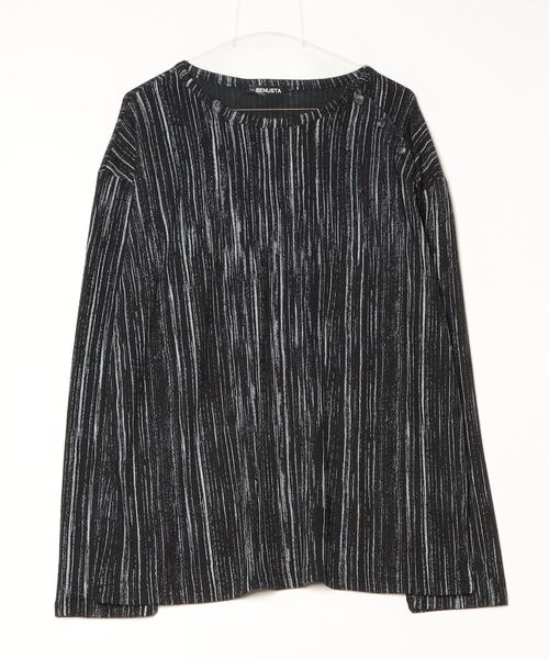 BENUSTA(ベヌスタ)の「A'GEM/9 × .kom 『BENUSTA/ベヌスタ』 Metallic Pleated Rib Top/メタリックプリーツリブトップス(Tシャツ/カットソー・メンズ・ホワイト/ブラック・FREE)」の11枚目の写真