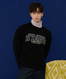 共用キャラクター裏起毛刺繍スウェットTシャツ-ブラック