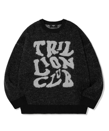 TRILLION（トリリオン）の「ヘアリーグラフィックロゴオーバーサイズジャカードニット（ブラック）（ニット/セーター）」