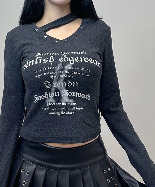 FOLLOWIN(フォロウィン)の「クロスネックスタッズロゴリブトップス(Tシャツ/カットソー・レディース・ブラック/ホワイト/ブラウン・FREE)」の20枚目の写真