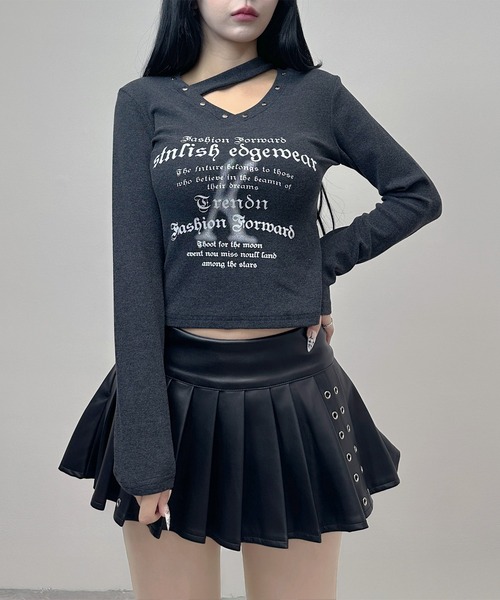 FOLLOWIN(フォロウィン)の「クロスネックスタッズロゴリブトップス(Tシャツ/カットソー・レディース・ブラック/ホワイト/ブラウン・FREE)」の21枚目の写真