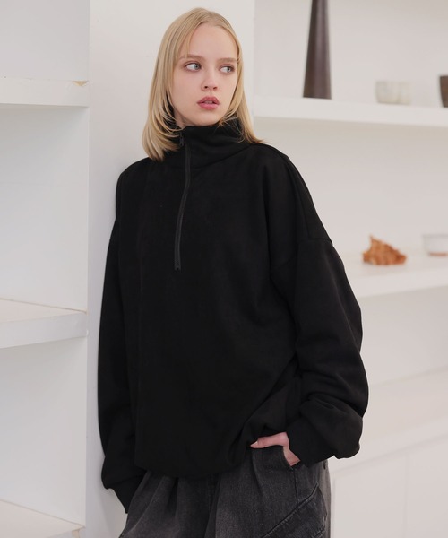 もちもちフェイクスウェードハーフジップスウェット（スウェット