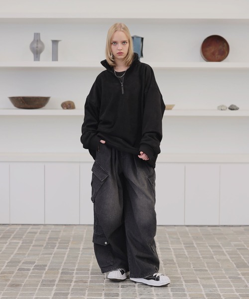 もちもちフェイクスウェードハーフジップスウェット（スウェット