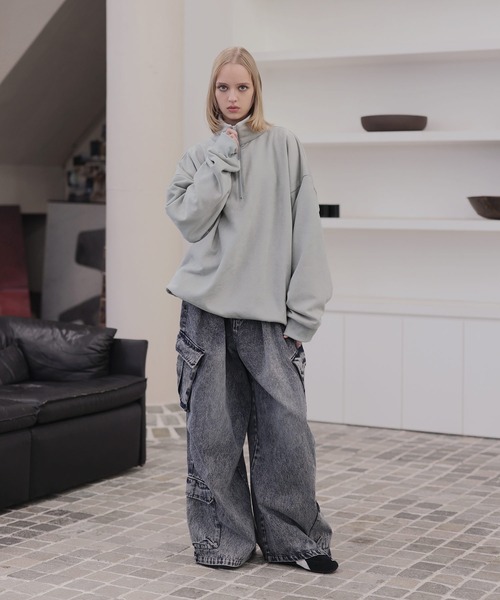 もちもちフェイクスウェードハーフジップスウェット（スウェット