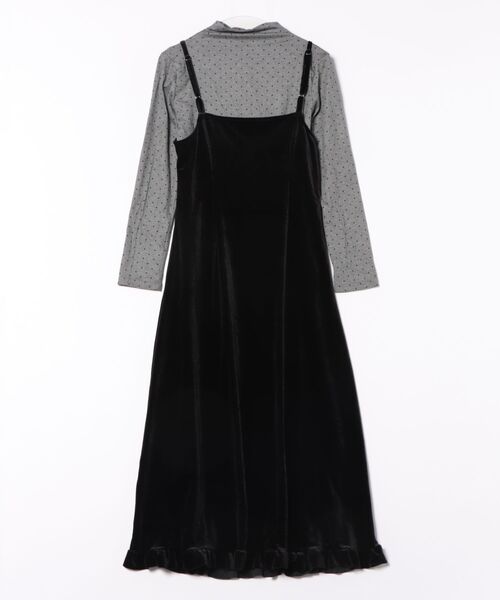 Lace Ladies(レースレディース)の「【2点セット】 ドット柄プルオーバー × キャミソール ワンピース(ワンピース・レディース・ブラック・L)」の2枚目の写真