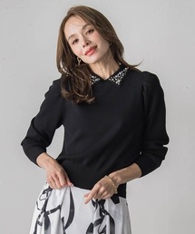 Viaggio Blu（ビアッジョブルー）の「襟ビジューニット≪手洗い可能≫（ニット/セーター）」