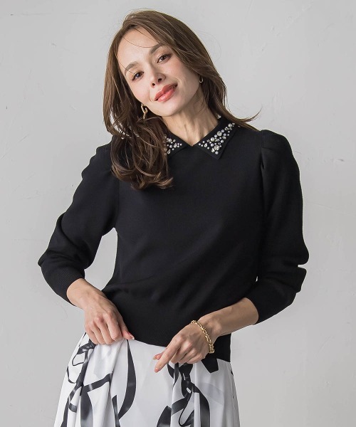 セール】襟ビジューニット≪手洗い可能≫（ニット/セーター）｜Viaggio