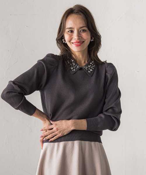 セール】襟ビジューニット≪手洗い可能≫（ニット/セーター）｜Viaggio