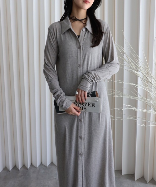 YENNA(イェンナ)の「【 YENNA 2026 SS 新作 】襟付きメランジロングカーディガンワンピース / ポロワンピース(ワンピース・レディース・ベージュ/ブラウン・FREE)」の9枚目の写真