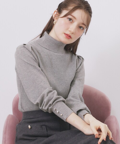セール】タートルネックタックパフスリーブニット【洗濯機OK】（ニット
