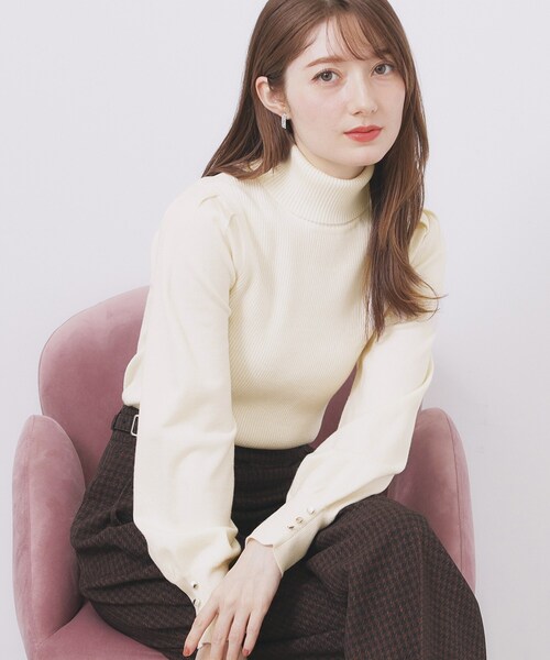 セール】タートルネックタックパフスリーブニット【洗濯機OK】（ニット