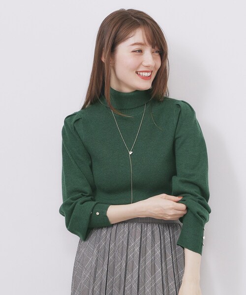 セール】タートルネックタックパフスリーブニット【洗濯機OK】（ニット