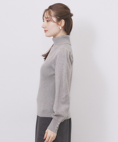 セール】タートルネックタックパフスリーブニット【洗濯機OK】（ニット
