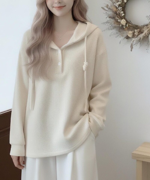 cammie(キャミー)の「紐デザインビックプルオーバー(ニット/セーター・レディース・アイボリー/ブラック・M/L)」の9枚目の写真