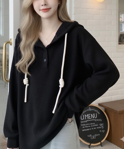 cammie(キャミー)の「紐デザインビックプルオーバー(ニット/セーター・レディース・アイボリー/ブラック・M/L)」の10枚目の写真