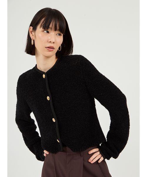 emmi（エミ）の「ループヤーンコンパクトカーディガン（カーディガン/ボレロ・レディース・ブラック/オフホワイト/オレンジ・F）」の2枚目の写真