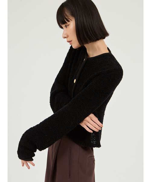 emmi（エミ）の「ループヤーンコンパクトカーディガン（カーディガン/ボレロ・レディース・ブラック/オフホワイト/オレンジ・F）」の12枚目の写真