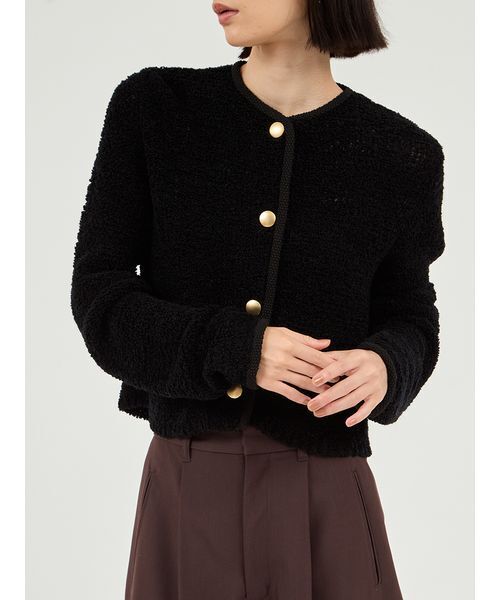 emmi（エミ）の「ループヤーンコンパクトカーディガン（カーディガン/ボレロ・レディース・ブラック/オフホワイト/オレンジ・F）」の4枚目の写真